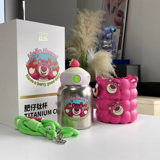 Kids' Pure Titanium Thermos Flask: Large Capacity, Stylish Ins-Favorite Cartoon Design, Portable Sippy Cup with Straw for School & Travel