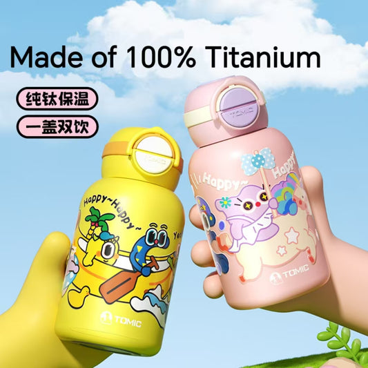 Tomark Pure Titanium Thermos Cup for Kids: Large Capacity, High-Value Aesthetic, Household Stainless Steel Vacuum Insulated Sippy Bottle with Straw