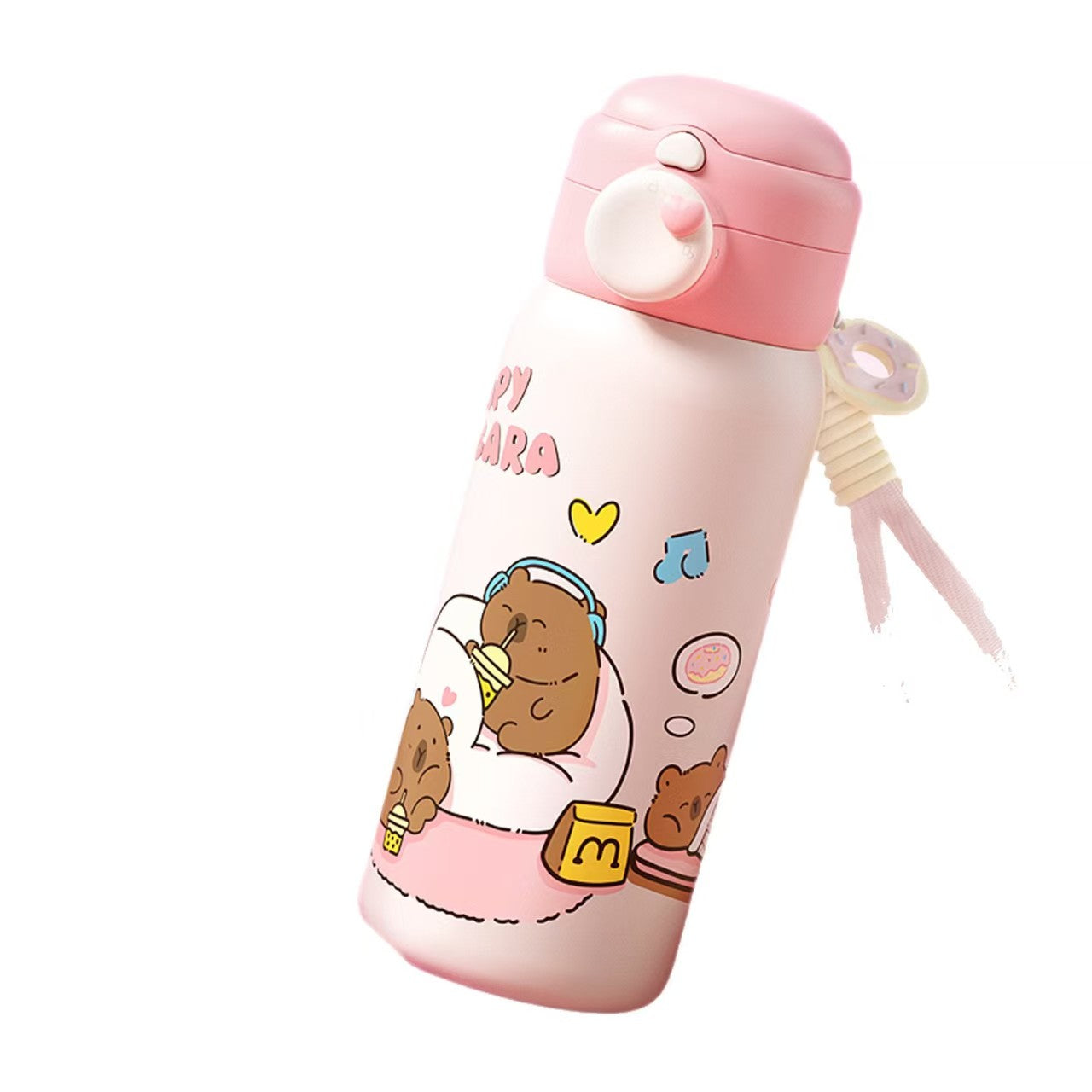 Bemega Capybara Pure Titanium Kids Thermos Cup - Insulated Straw Water Bottle for School, Boys and Girls