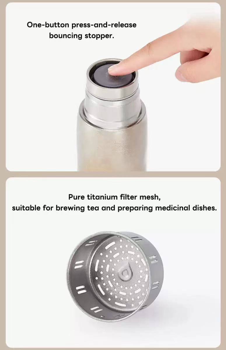 Pure titanium insulated cup, goddess-style slow-cooking tea cup, flower tea and fruit tea, lightweight and high-end, separate liquid compartment cup.