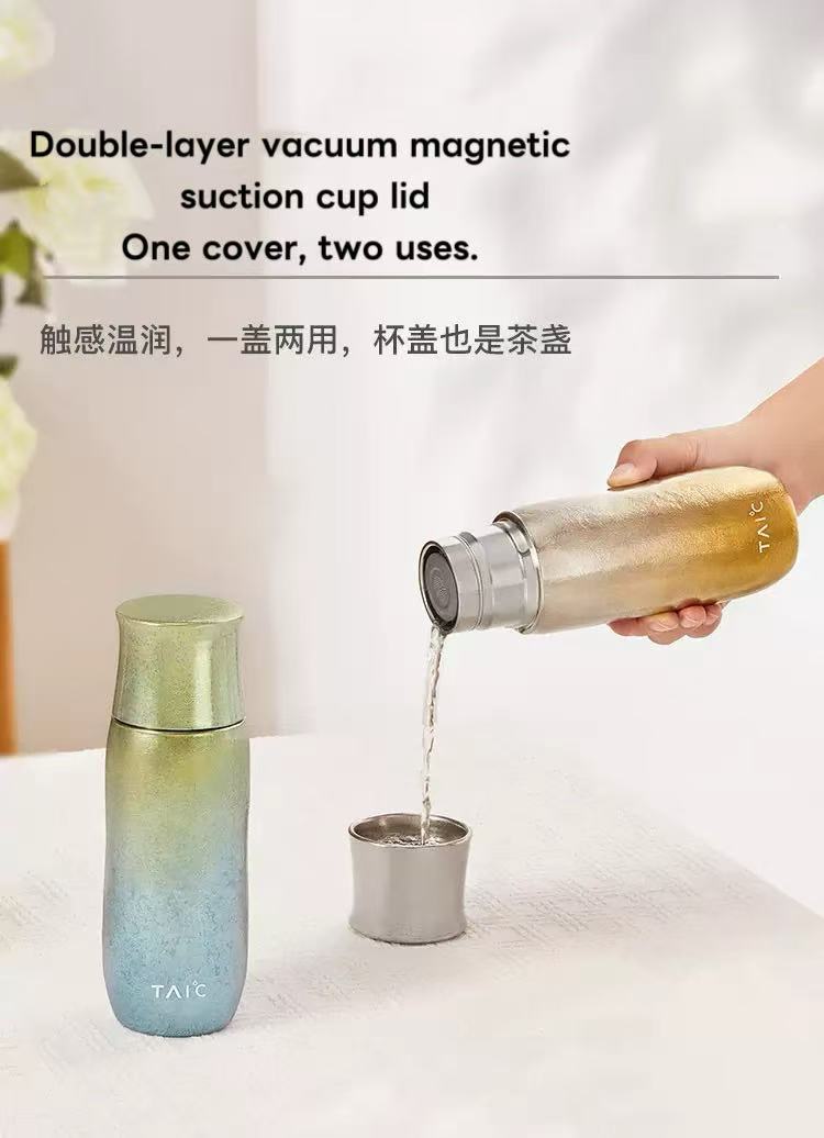 Pure titanium insulated cup, goddess-style slow-cooking tea cup, flower tea and fruit tea, lightweight and high-end, separate liquid compartment cup.